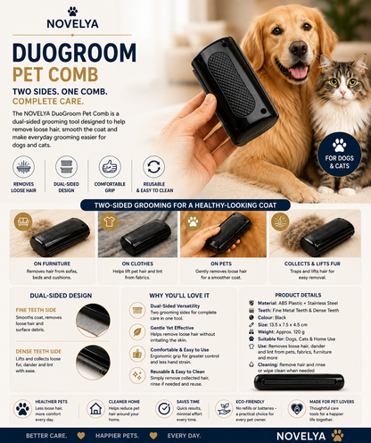 NOVELYA DuoGroom™ Pet Comb | Dual-Sided Grooming Tool